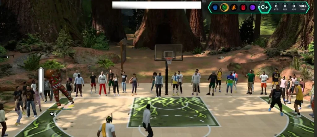 NBA 2K27 MyPark session with shot feedback and player grade HUD